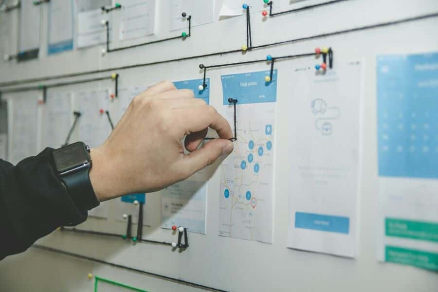 Atelier de cadrage : parcours utilisateurs affichés au mur