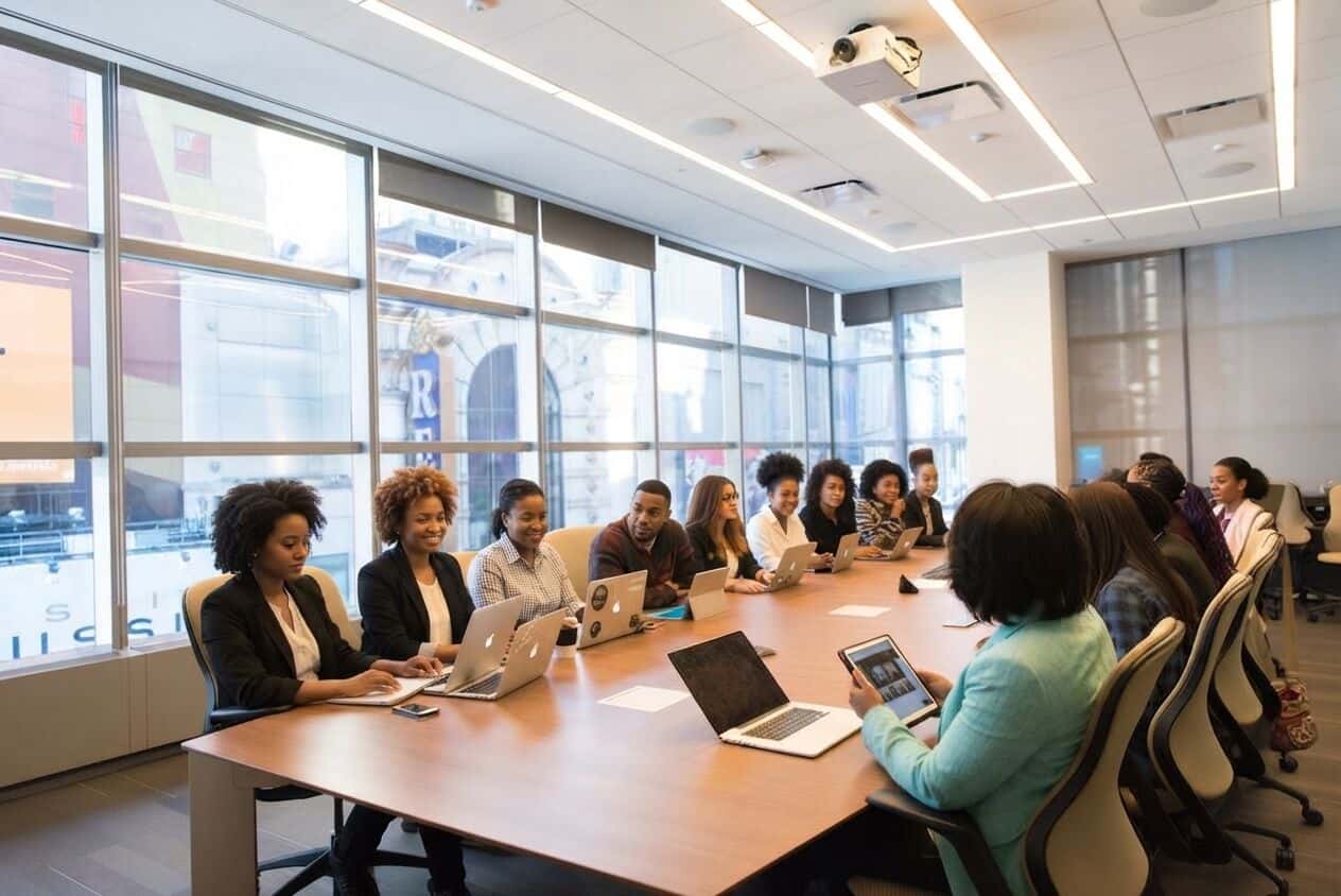 Revue des chiffres présentée en salle de réunion